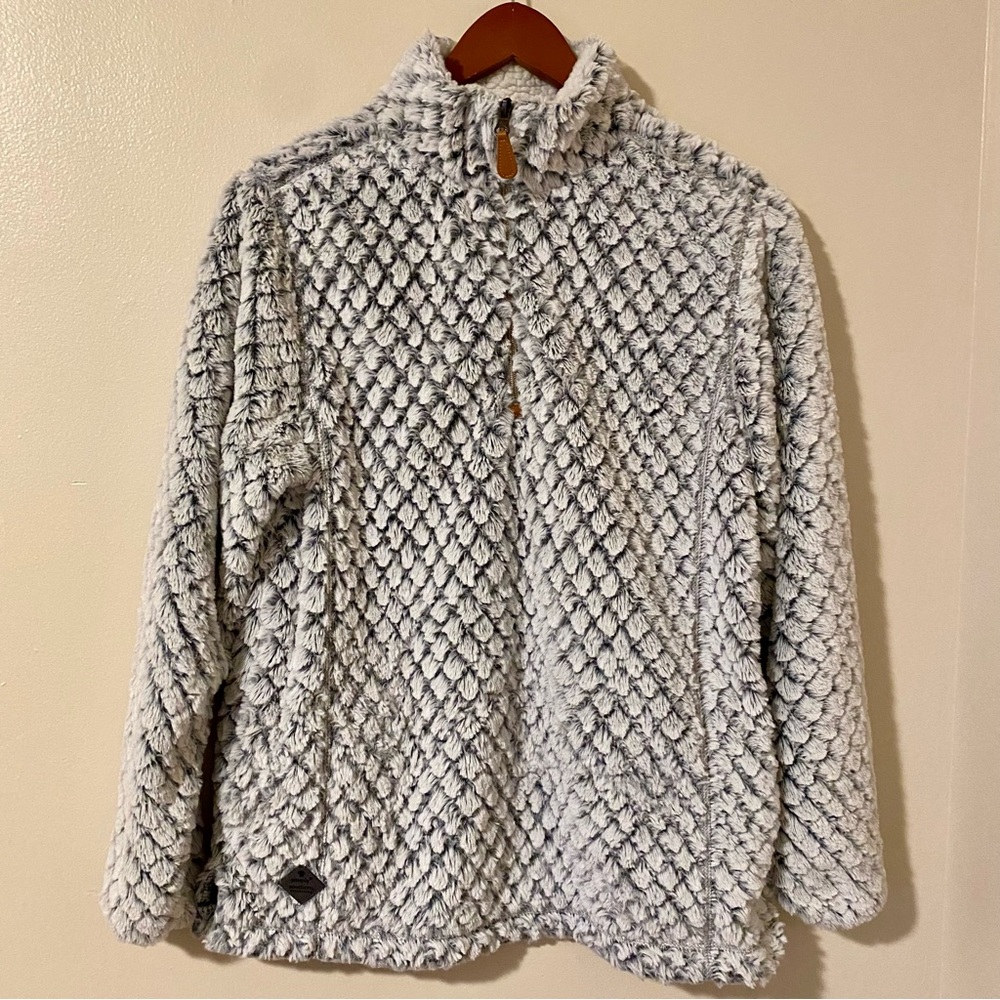 Simply Southern Gray and White Fuzzy Sherpa 3/4 Zip Pullover Size S
